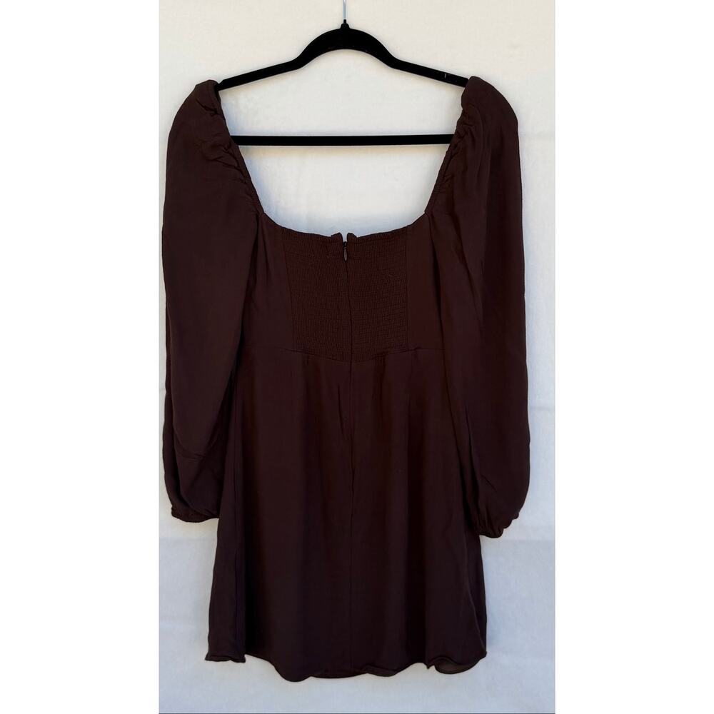 Aritzia 'Sunday Best' Brown Long Sleeve Smocked Mini Dress Women's SMALL - Picture 3 of 8